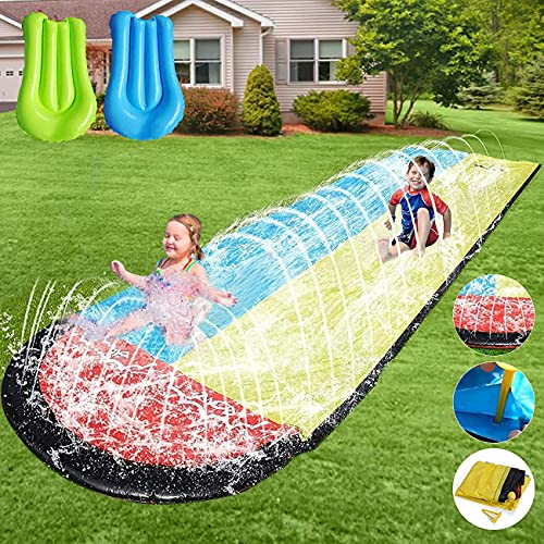 Slip and Slide for Kids Water Slide - 16ft Lawn Water Slides for Kids Backyard with 2 Crash Pad and Kids Sprinkler for Kids Outdoor Play, Outdoor Water Toys for Kids Waterslide,Slip n Slide