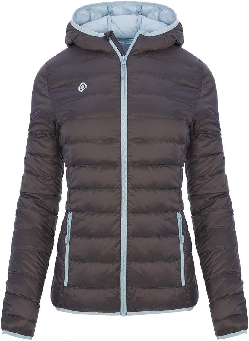 Izas Montafon Women's Padded Down Hooded Jacket (X-Large, Dark Grey/Sky Blue)