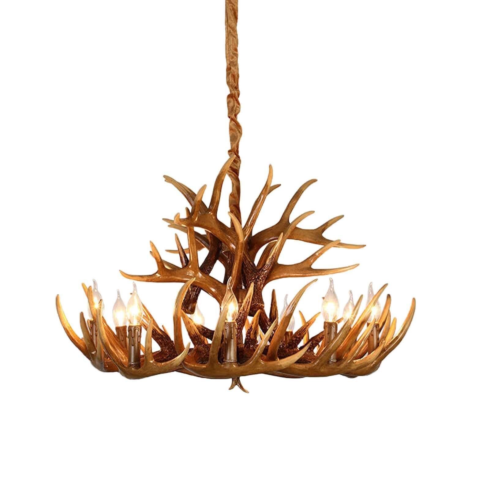 LYMSXAZOU Retro Antler Pendant Lights, Faux Antlers Ceiling Hanging Lamp, Resin Deer Horn for Room Bar Cafe