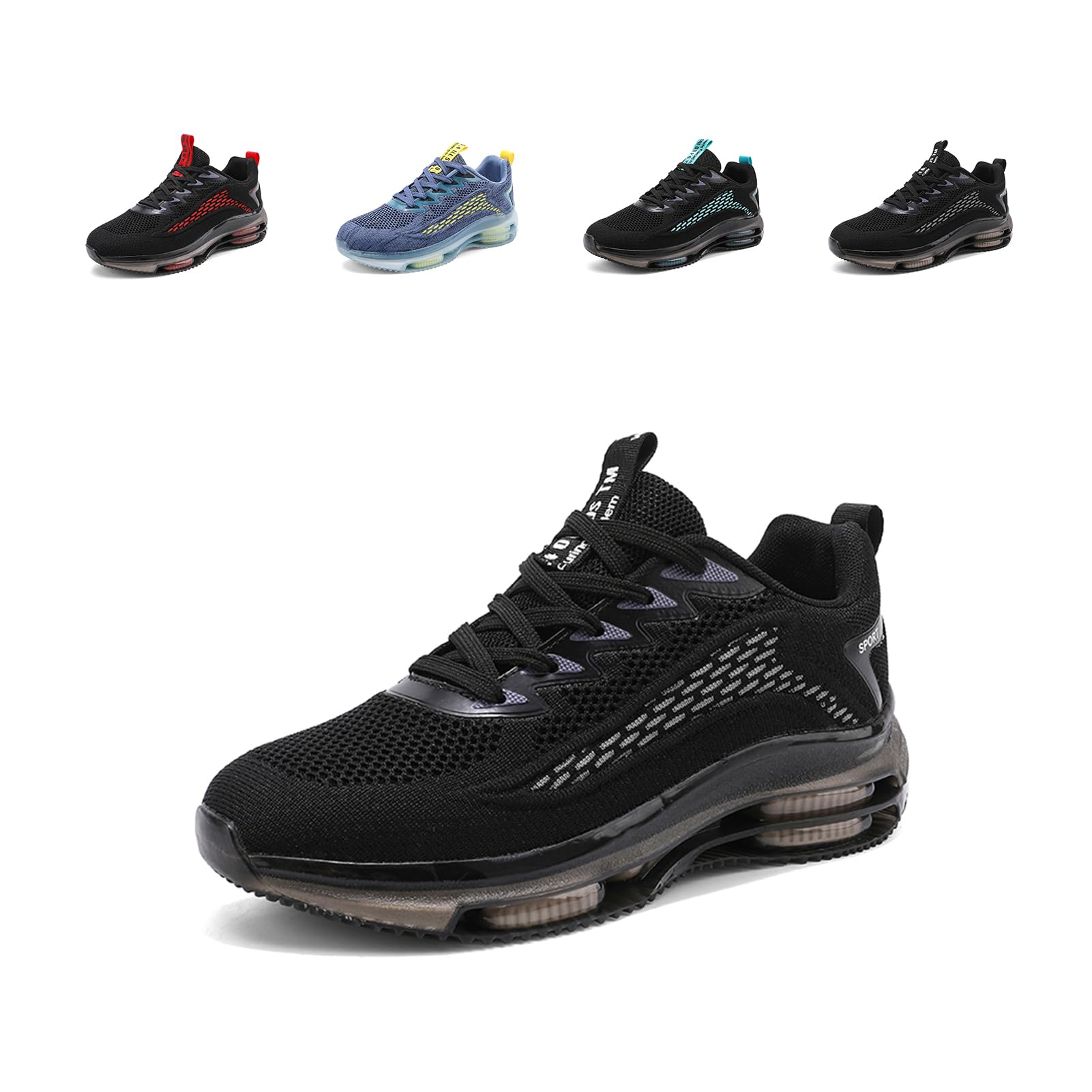 Scarpe Running Uomo Scarpe Sportive Corsa Ginnastica Palestra Sneakers Cuscino d'Aria Traspirante Mesh Antiscivolo Nero Blu Nero e Rosso 39-48