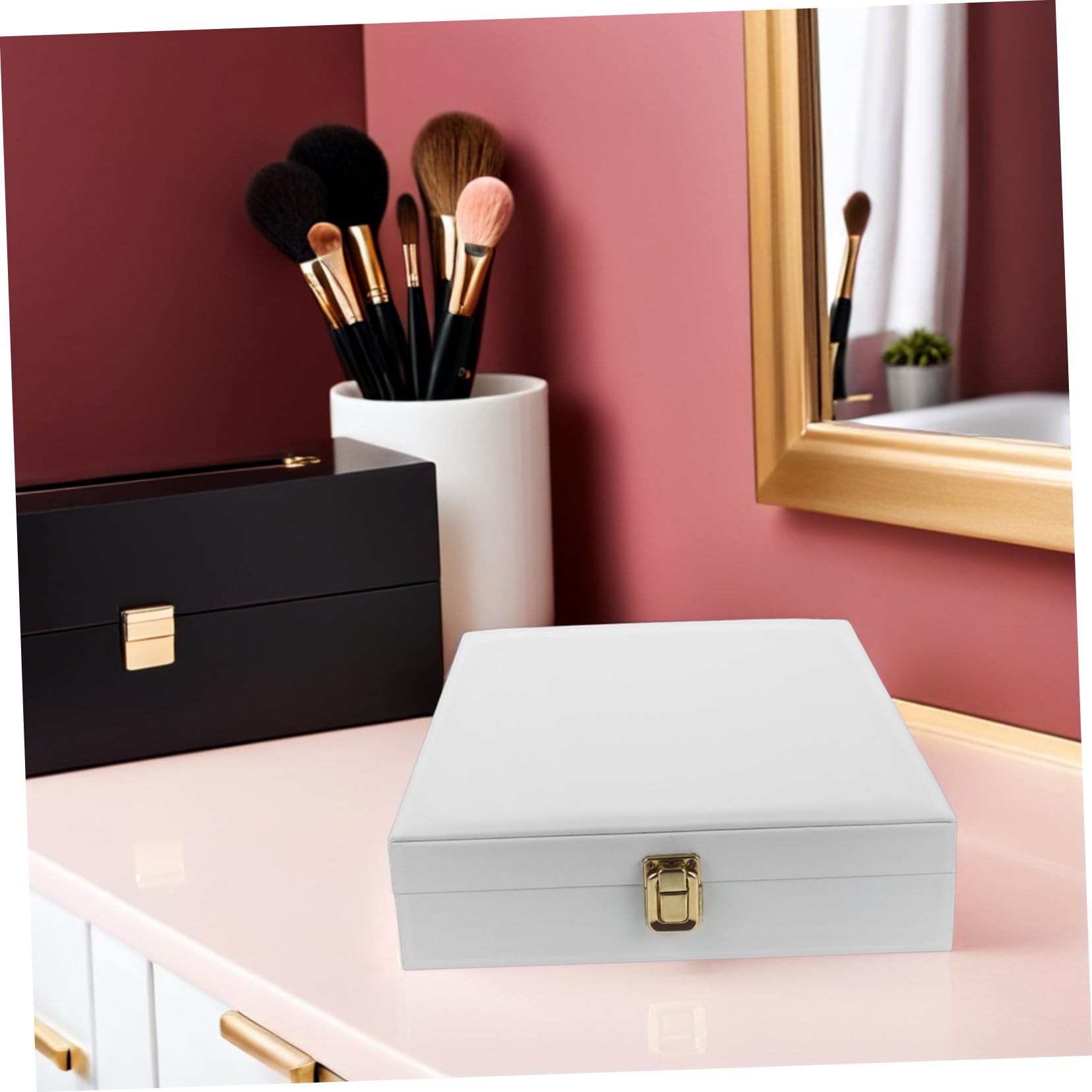 minkissy Eleganckie Etui Biżuterię z Pokrywą Organizer Naszyjniki Bransoletki Kolczyki i Pierścionki Praktyczne Pudełko Do Przechowywania Zestawów Biżuterii Podróż i Ś Białe PU