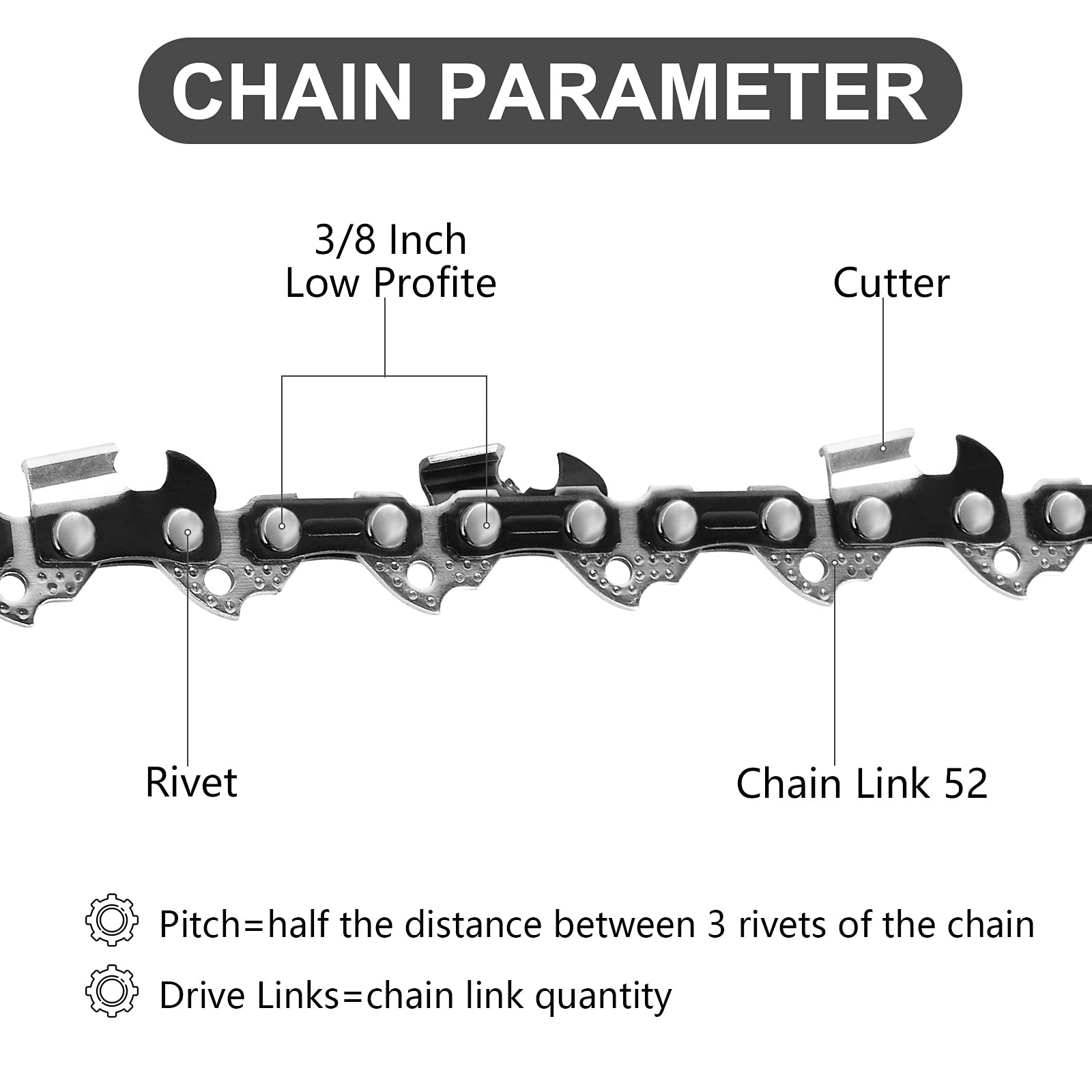 Paquete de 2 cadenas de motosierra de 14/16 pulgadas 3/8 LP .50 pulgadas 52/56 eslabones de accionamiento para artesanos/Sears, Echo, McCulloch, Poulan, Homelite, Ryobi
