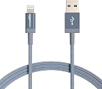 Amazon Basics USB-A to Lightning Charger Cable, Nylon Braided Cord, MFi Certified Charger for Apple iPhone 14 13 12 11 X Xs Pro, Pro Max, Plus, iPad, 1.83 m, Dark Gray