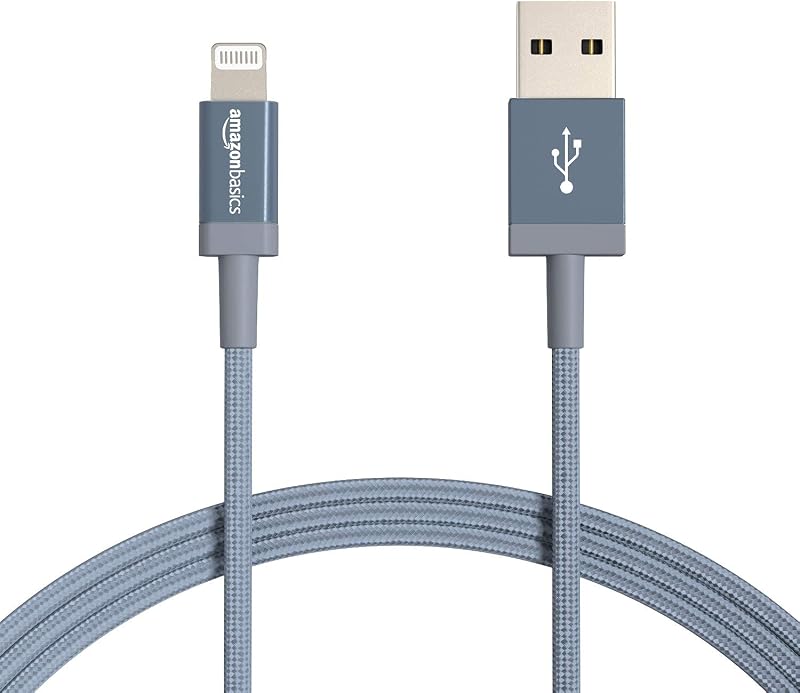 Amazon Basics 2-Pack USB-A to Lightning Cable, Apple MFi Certified, Nylon Braided Cord for iPhone 14 13 12 11 X Xs Pro, Pro Max, Plus, iPad, High Speed Data Sync Charger, 6 Foot, Dark Gray