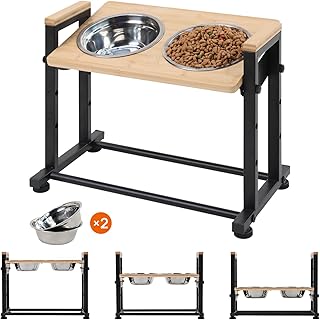 Adjustable Height Pet Feeder Stand with 2 Dishwasher-Safe Stainless Stee...