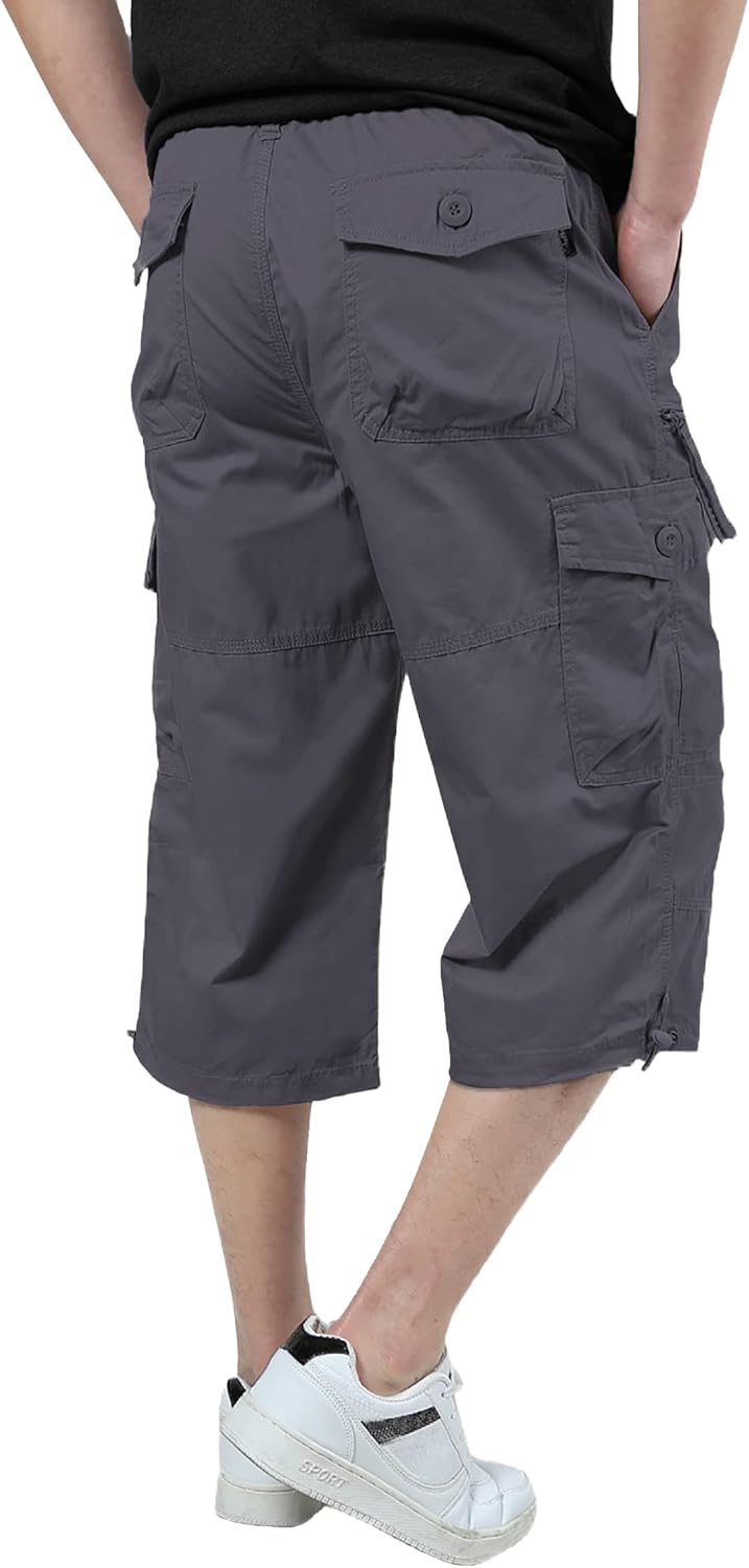 Men's 3/4 Cargo Shorts Elastic Below Knee Capri Long Shorts Casual Loose Fit with 7 Pockets - Image 3