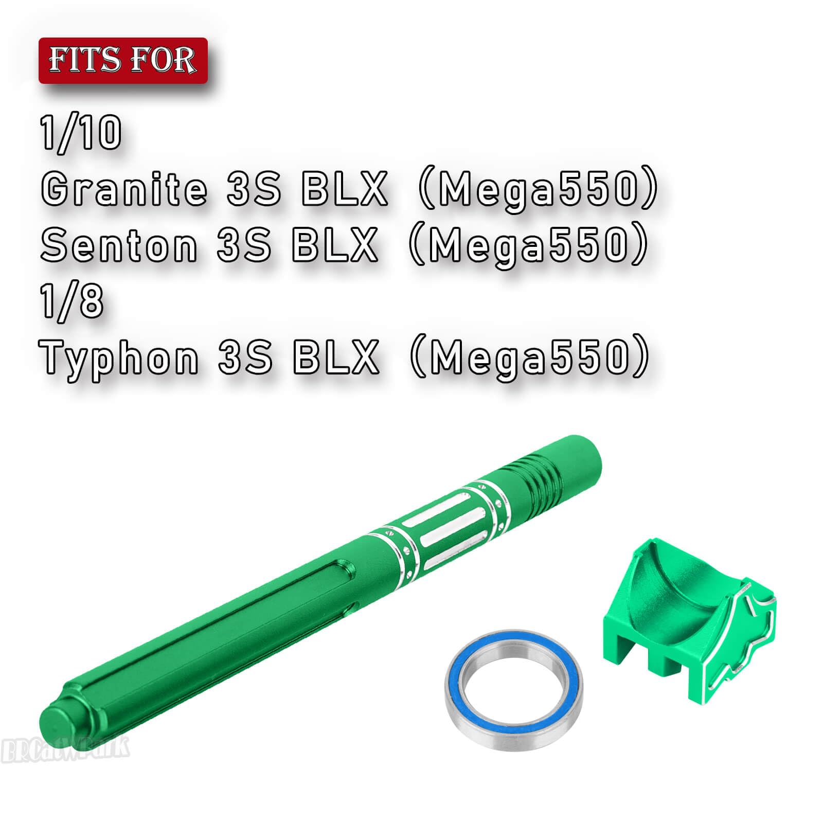 BRCatWPark Center Driveshaft Axles & High Speed Support Set Upgrades Part for 1/10 Big Rock/Granite/Senton 3S & Mega550,1/8 Typhon/Infraction 3S & Mega550,RC Aluminum Drive Shaft Hops Up,Green