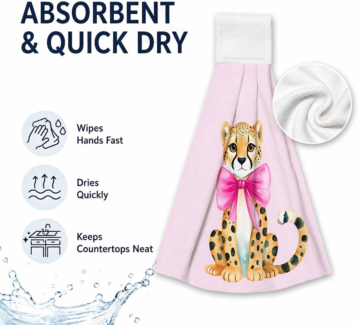 Decorative Hanging Hand Towels 2 Pack, Quick Dry Soft Microfiber Dish Towels with Hanging Loop, Farmhouse Kitchen Towels and Bathroom Wall Art Decor, Pink Cheetah Print image 4