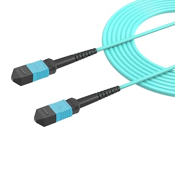 25 Meters OM4 12 Cores MPO-MPO Connector Optical Fiber Patch Cord 50/125 Multimode Fan Out Jumper Female to Female Type B 40G/100G 82ft Aqua