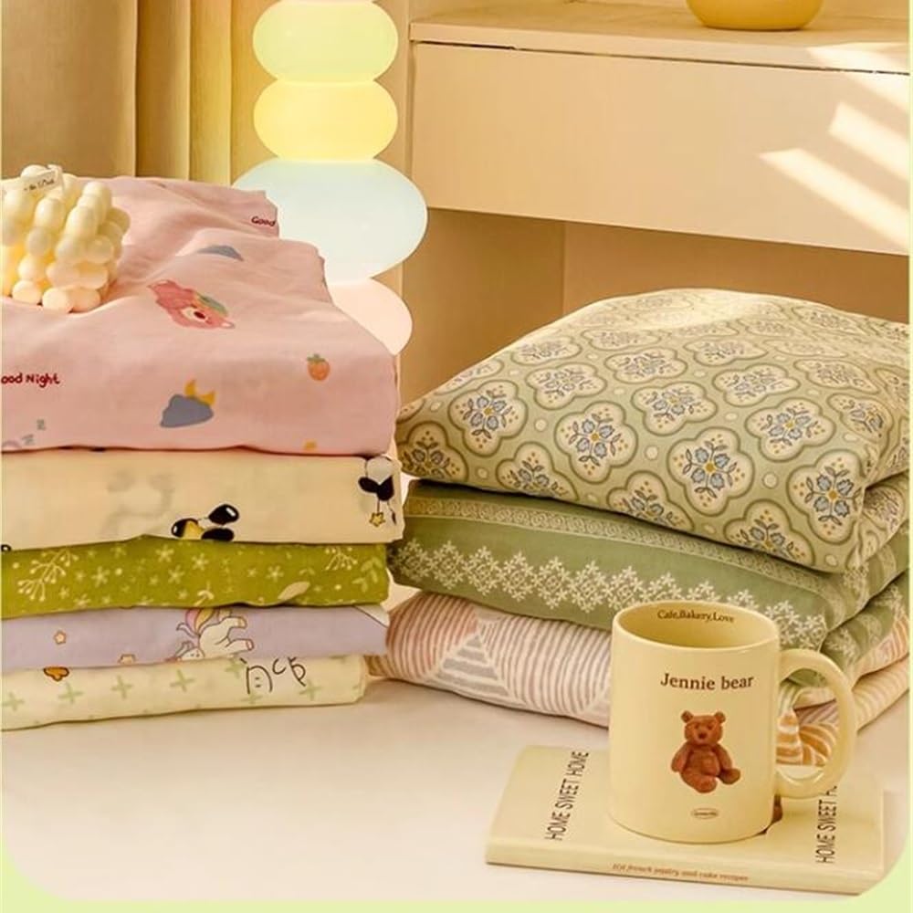 100% Cotton Double-Layer Gauze Bedsheet Protective Cover, Soft and Lightweight Ultra-fine Fiber Deep Pocket Bedsheet Suitable for All Seasons (Color : F, Size : 180x200cm)