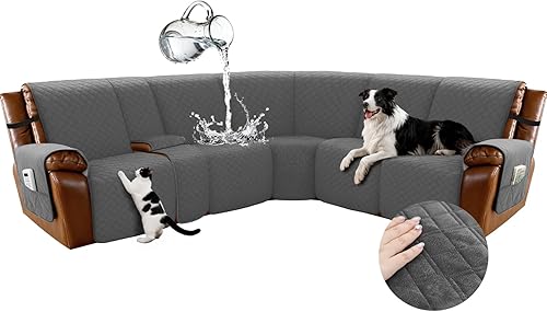 Miniatura 48 de Arfntevss - Fundas impermeables para sofá seccional reclinable en forma de L, funda antideslizante lavable para sofá reclinable, juego de fundas en