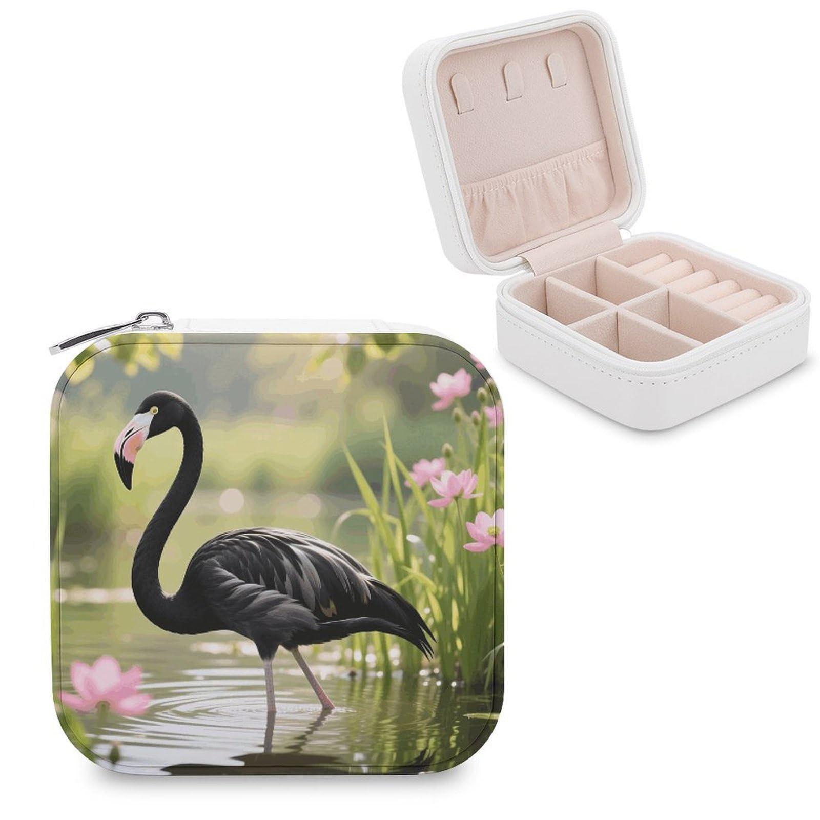 VstaDank Black Flamingo Jewelry Box Beautiful Portable Ring Boxes Cute Large-Capacity Jewelry Case Jewelry Organizer for Mothers Gifts for Earrings Rings Hand Bracelet