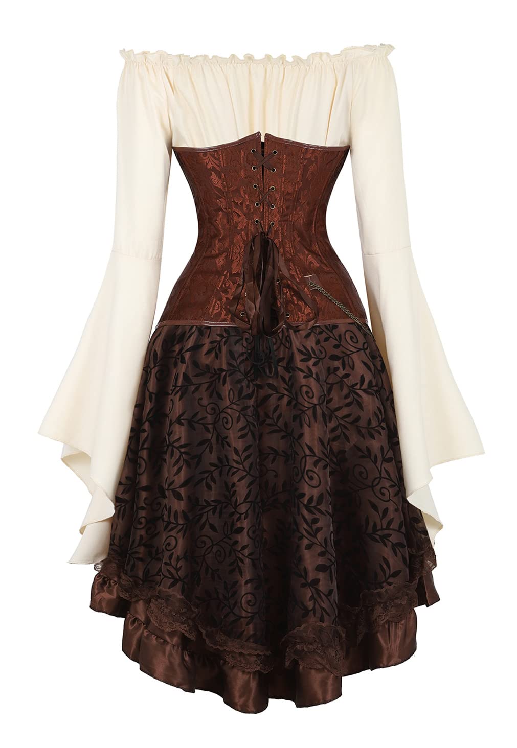 Grebrafan Corset Falda Fiesta y Blusa Pirata Steampunk Conjunto de Corsés y Bustiers Medieval