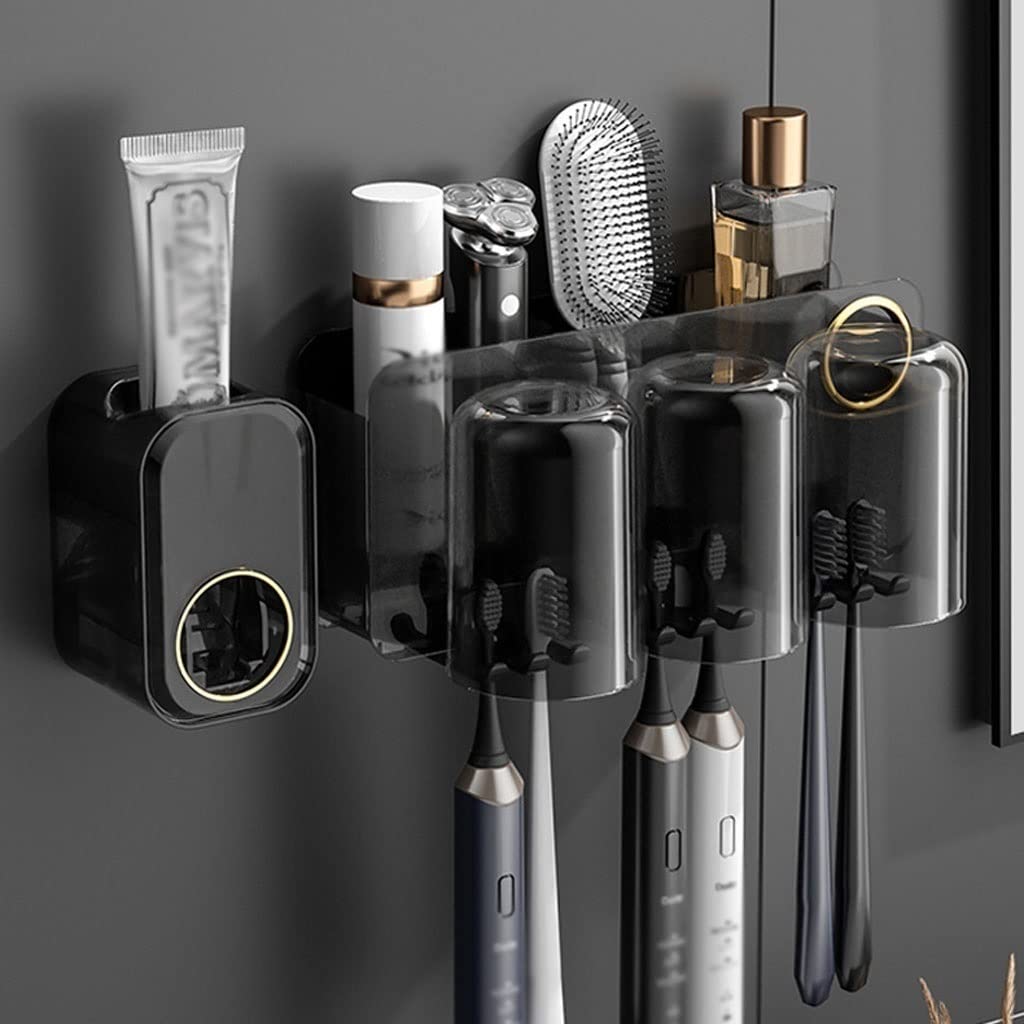 Estante para Cepillos de Dientes 2 Pezzi Supporto for spazzolino a Parete Porta da Dono spazzolino da Denti con bocchettiere Kit di spremitura Automatica del distributore di dentifricio(C)