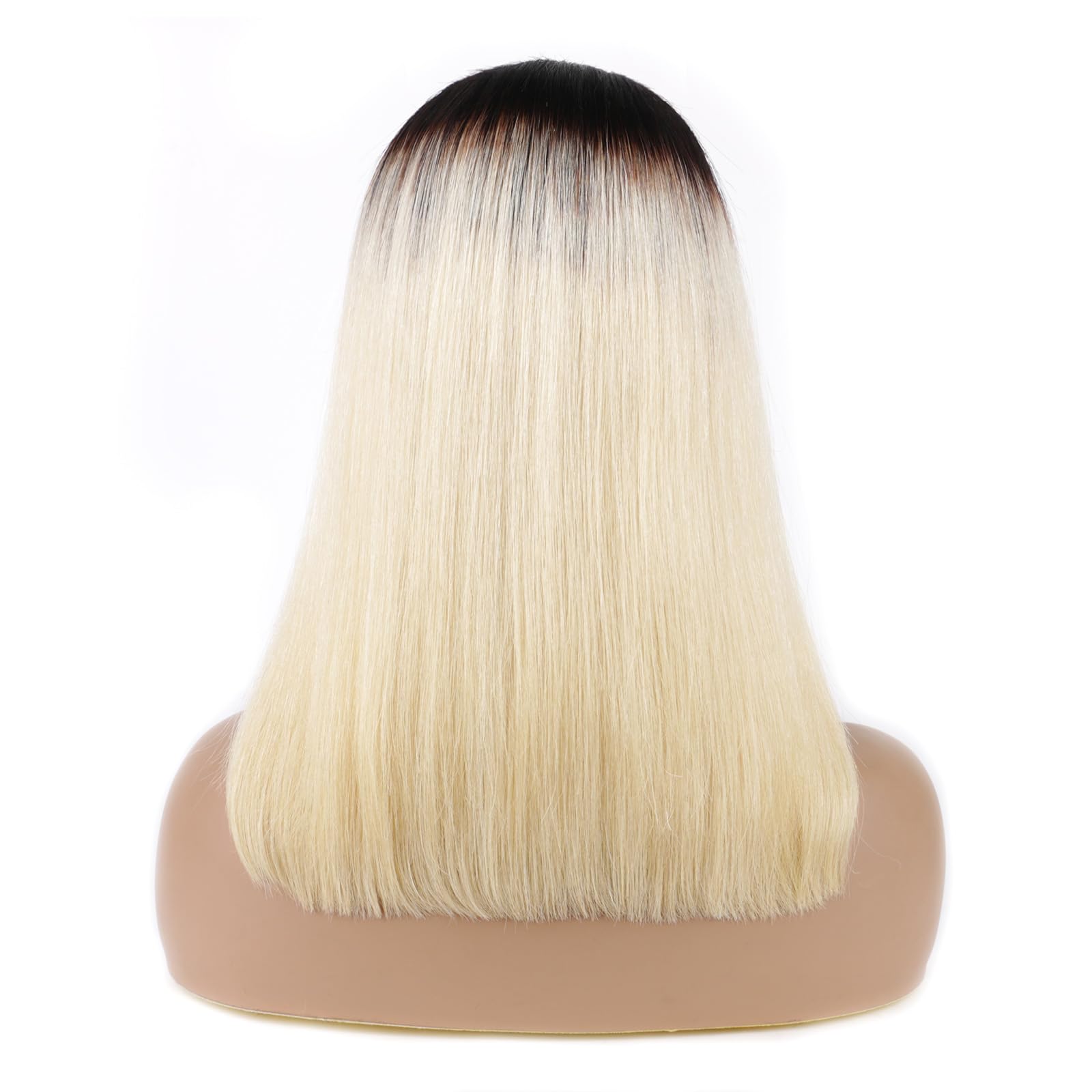 Huarisi Short U Part Bob Wigs Human Hair Ombre for Women 12 Inch 1B613 Bob Wig None Lace U Shape Black Roots to Bleach Blonde Look Natural - Image 4
