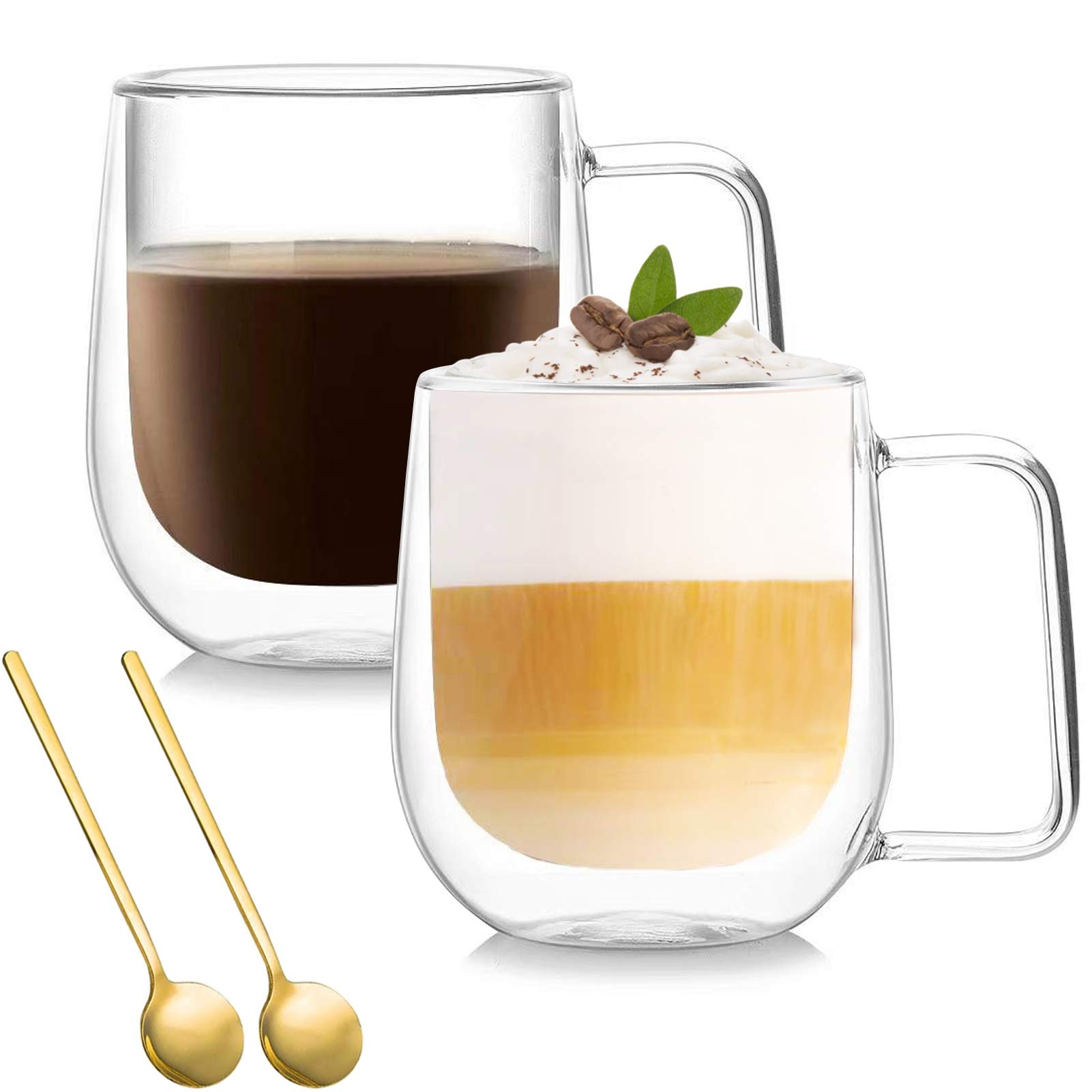 Buy Double Walled Glass Coffee Mugs, Insulated Espresso Coffee Cups with Large Handle, Drinking