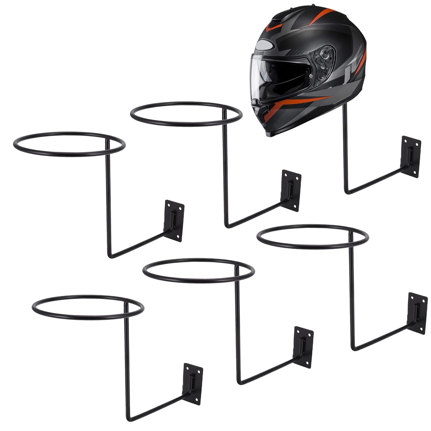 JFG RACING Lot de 6 supports muraux pour casque de moto, baseball, basket-ball, chapeaux - Noir