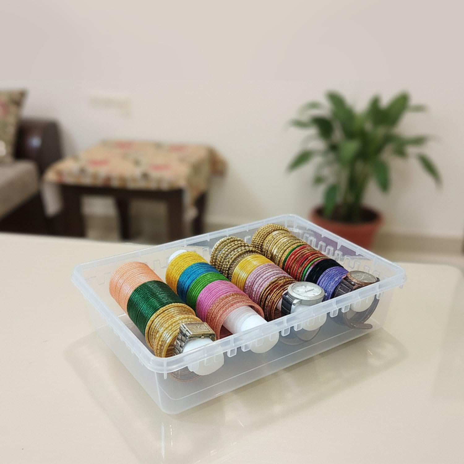 Rod Bangle Box for Women, Transparent Plastic Jewellery Organizer, Bangles Storage Box for Travel Bridal Daily Use, Big Size Bangles Case (PACK OF 2)