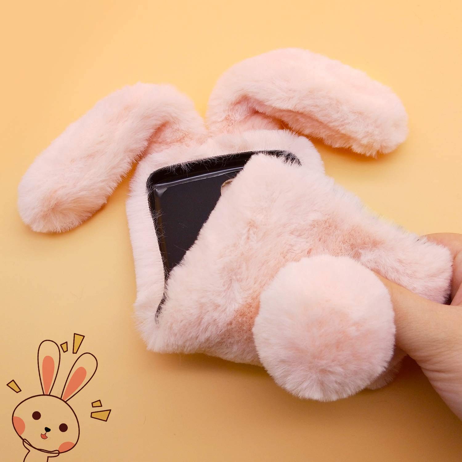 Custodia Per Telefono Sofficissima A Forma Di Coniglio Con Orecchie 3D E Strass - Cover In Peluche TPU Con Tracolla E 2 Pellicole In Vetro, Per Donne E Ragazze