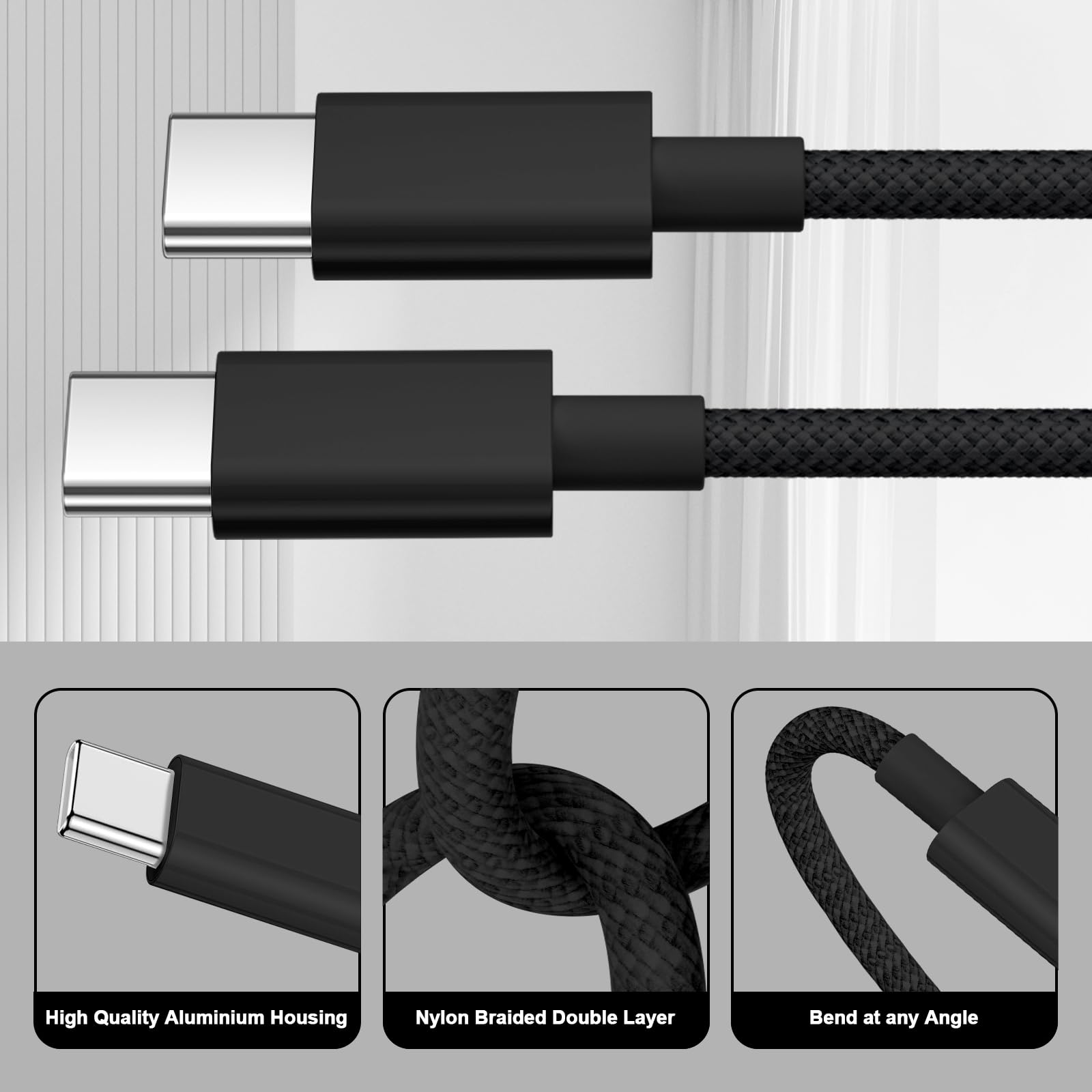 Cavo iPhone 15 16 3M, Cavo USB Type-C 3 Metri Cavo USB C USB C, 60W Cavo Type C to Type C Cavetto Nylon Cavi Tipo C Ricarica Rapida per iPhone 15 16 17 Pro Max/15 16 Plus,iPad Pro/Air,Samsung Galaxy
