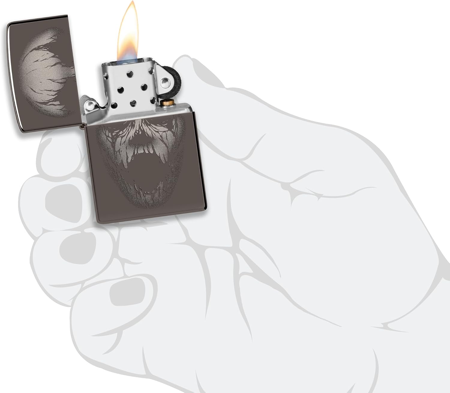 Zippo Screaming Monster Design Black Ice Pocket Lighter