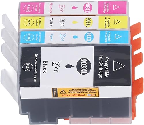 ViaGasaFamido 4 Colors Ink Cartridge, 4 Colors Ink Cartridge PP Material Printer Cartridge with Ink Large Page Capacity Smoothly Ink Output, Desktop