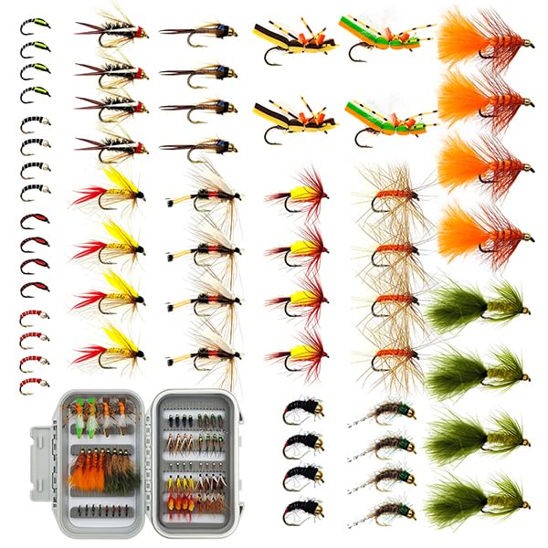 Fly Fishing Flies Assortment Kit Combo - 28-88 pcs Dry,Wet,Nymph & Streamer Flies for Trout & Bass| Includes Waterproof Fly Box