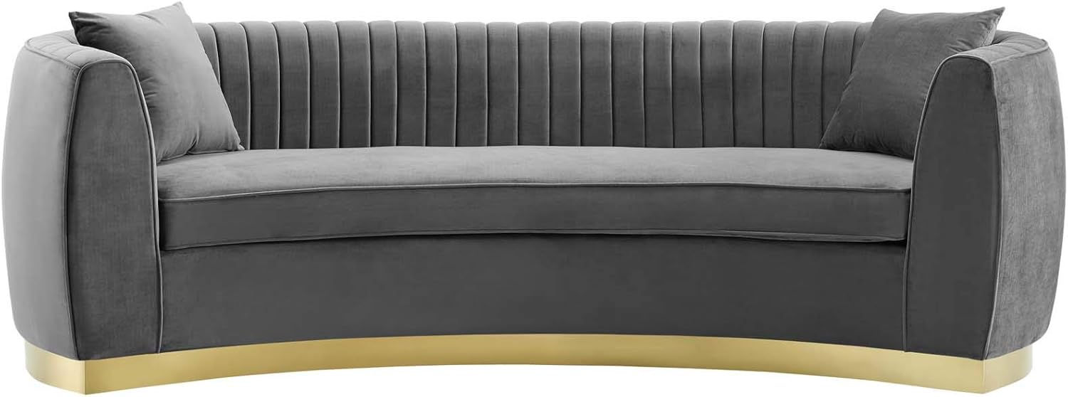 Modway Enthusiastic Channel Tufted Curved Back Performance Velvet, Sofa, Gray Home