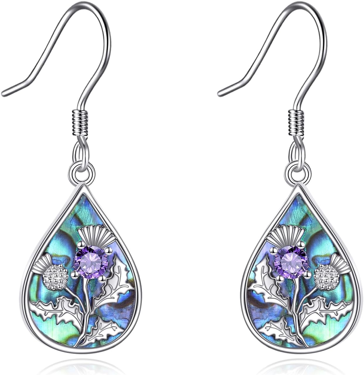 Mushroom/Dandelion/Scottish Thistle Earrings 925 Sterling Silver Abalone Shell Dangle Earrings Mushroom/Dandelion/Scottish Thistle Jewelry Gifts for Women