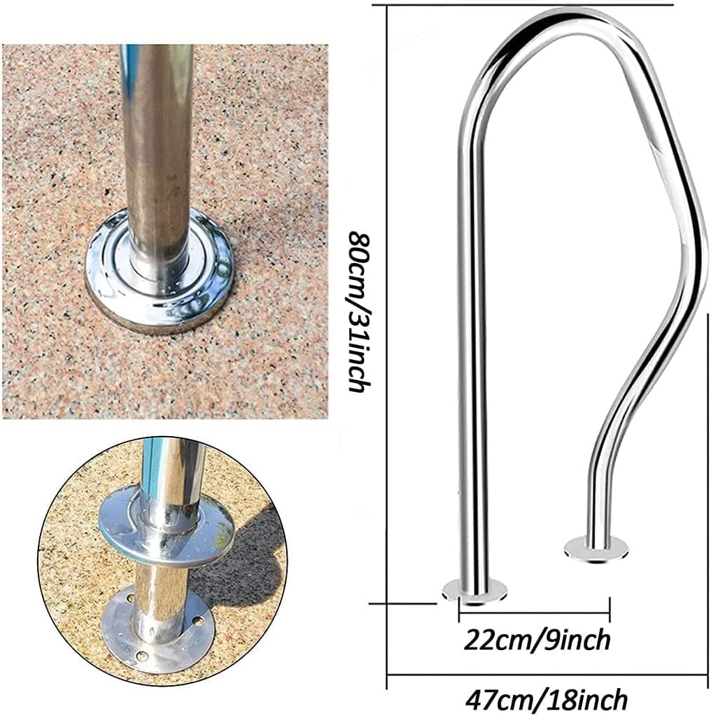 Pool Handrails for Inground Pool Entrances, 304 Stainless Steel Safety Handrails, 3 Elbow Humanized Handle Design,Full Set Accessories,Silver