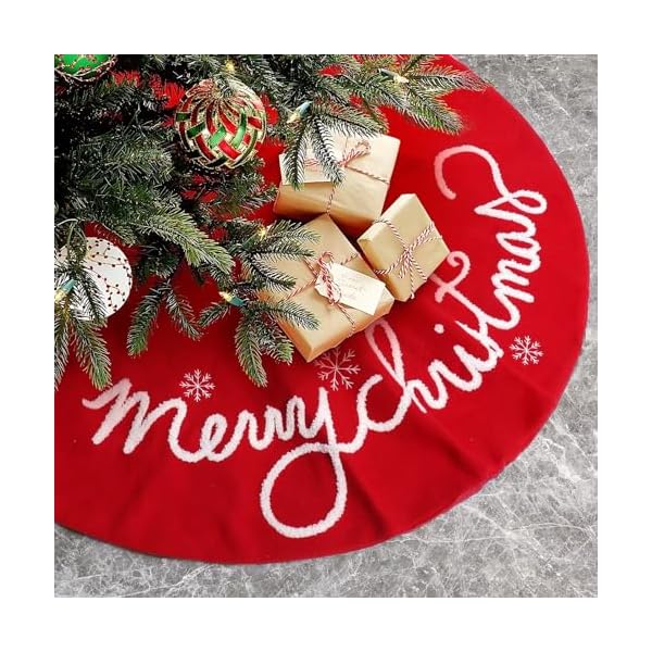32 inch christmas tree skirt red small plush xmas tree mat with merry christmas patterns soft thick holiday decor for home party  urban country home decor