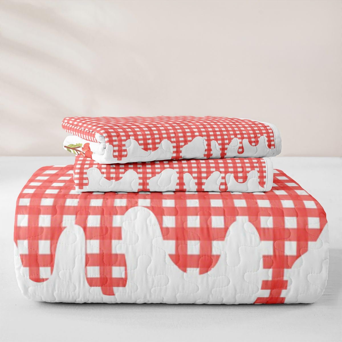 Homewish Copriletto Trapuntato Matrimoniale Plaid Rosso Avorio