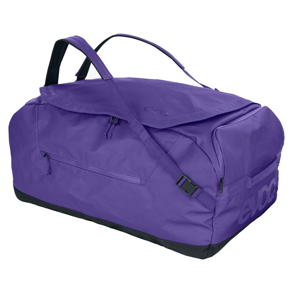 EVOC DUFFLE BAG 100 Wodoodporna torba podróżna i na sprzęt (torba podróżna z odpinanym paskiem do noszenia, uniwersalna i zamykana, bez PVC, rozmiar L), fioletowo-czarna
