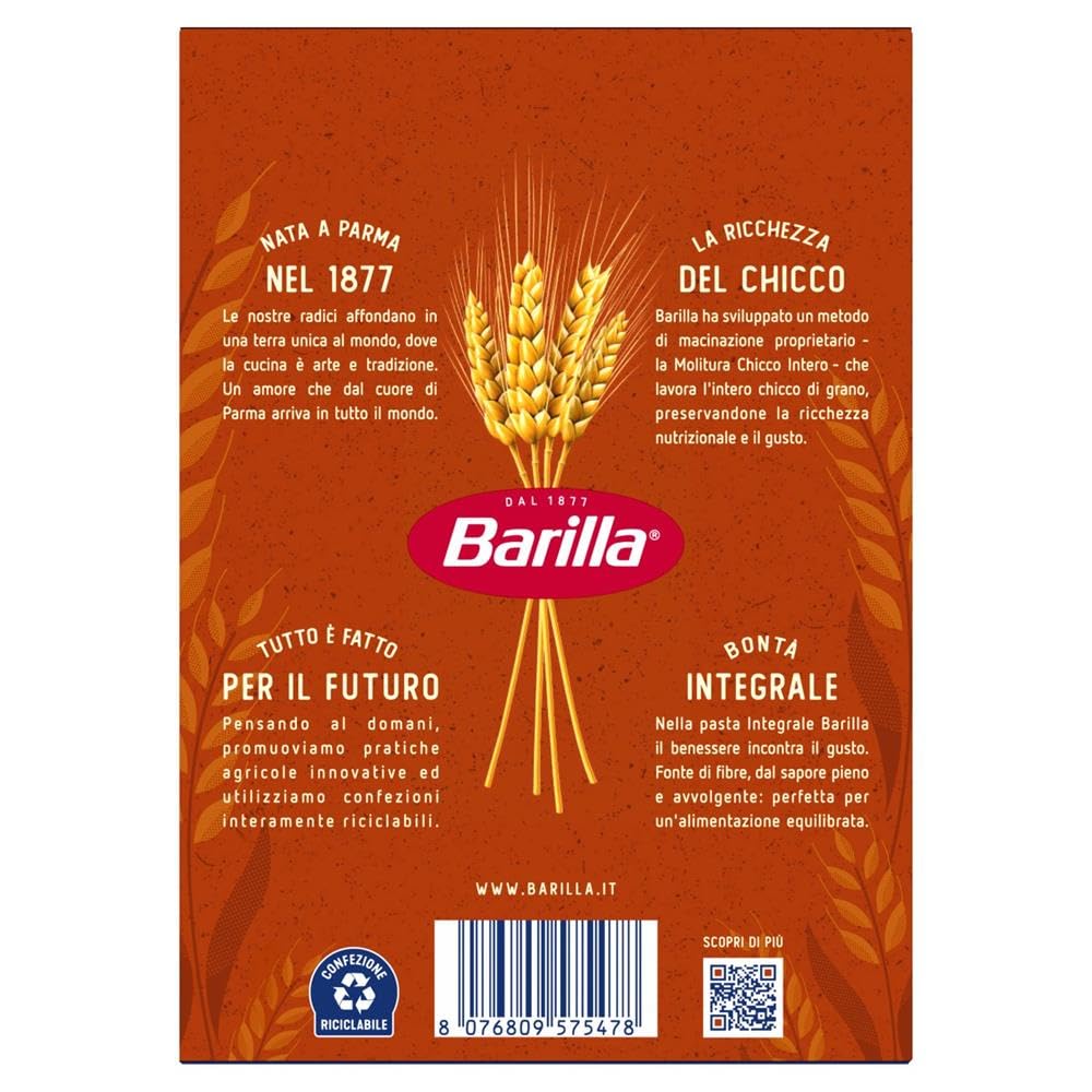 Italian Gourmet Integrale Casarecce pasta Vollkorn kurze Nudeln 30 x 500g | Da grano duro completo, ricca di fibre; bissfest in 11 Minuten, ideal für, Gesamtnettogewicht 15 kg + Kostenlos Polpa 400g