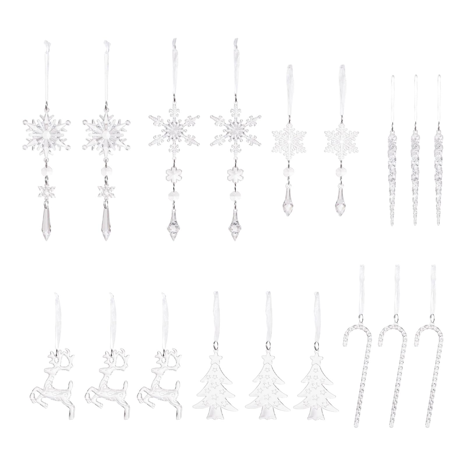 Lerpwige 18 Pcs Acrylic Elks Snowflake Ornaments Lovely Christmas Tree Decorations For Home Party Outdoor Indoor Hanging Snowflake Icicle Ornament Tree Decorations