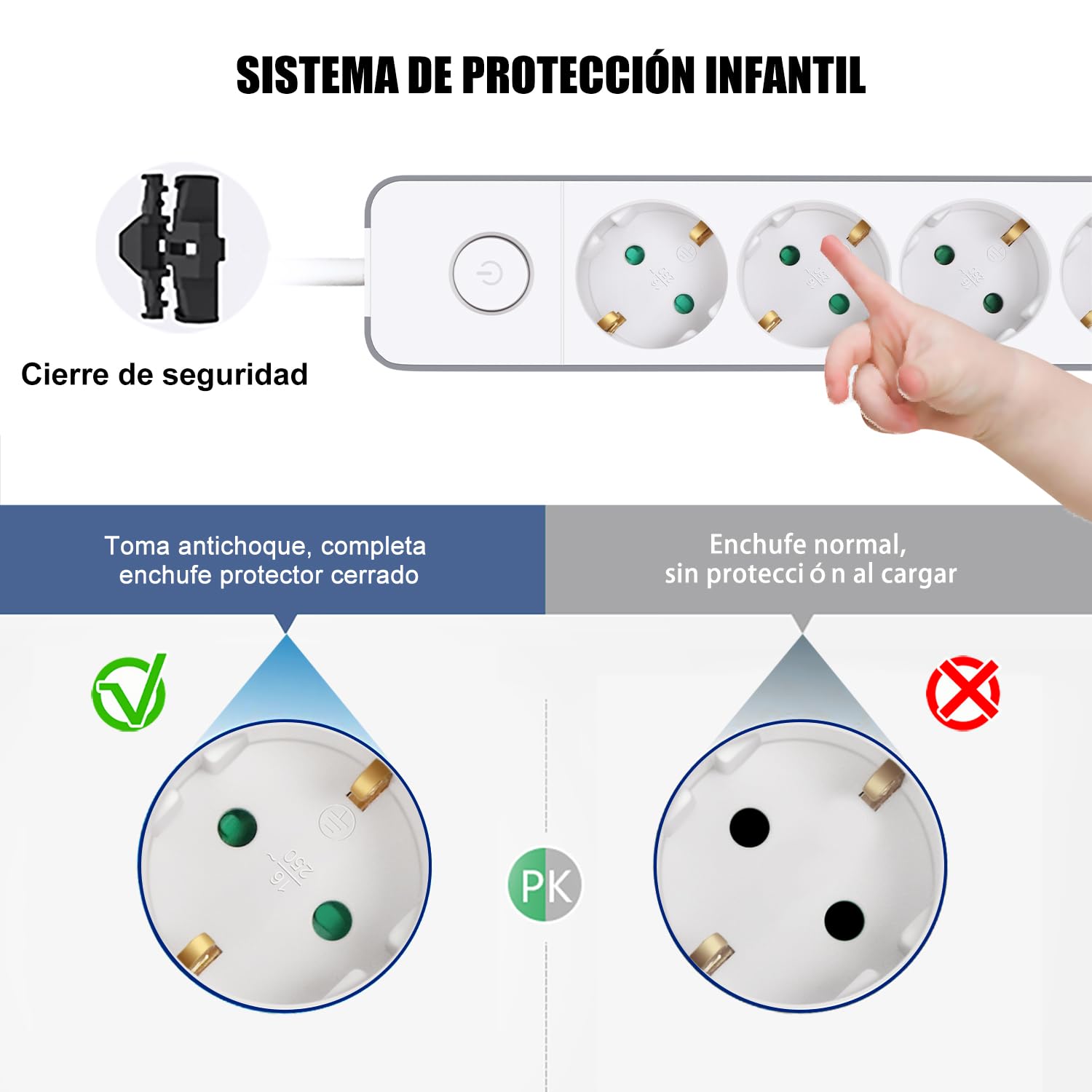 EXTRASTAR Regleta Enchufe con 4 Tomas, Alargador Enchufe con Interruptor, 3 m, para El Hogar, La Oficina y Los Viajes, 3680W, 3G*1.5mm², Blanco, 1pc — view 4