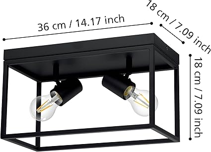 Eglo EGLO Plafondlamp Silentina, 2-lichts plafondlamp, industrieel van staal, woonkamerlamp in zwart, keukenlamp, hallamp plafond met E27-fitting photo 3