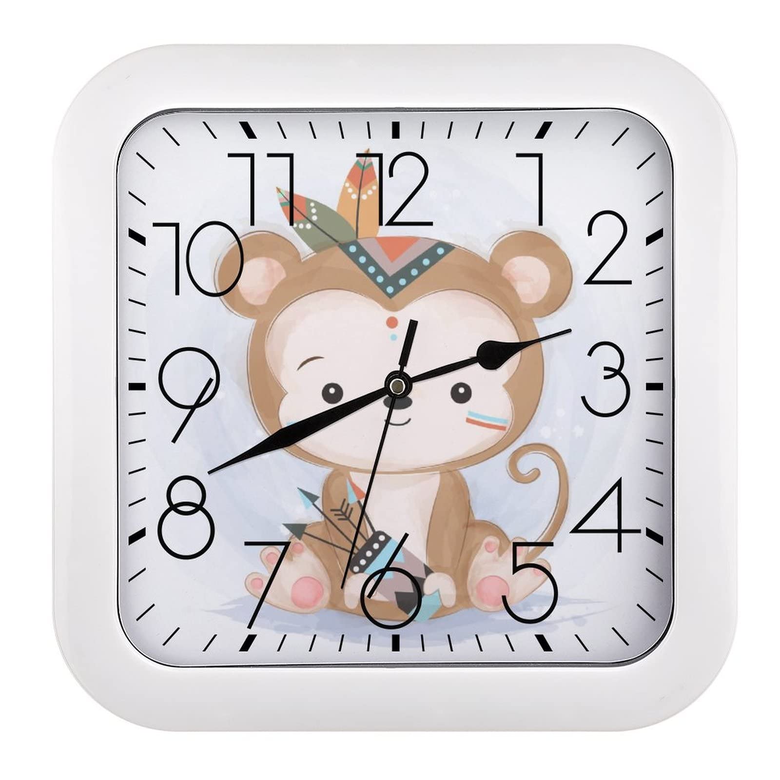 Pendule murale singe mignon moderne pour école avec mécanisme silencieux anti-distraction