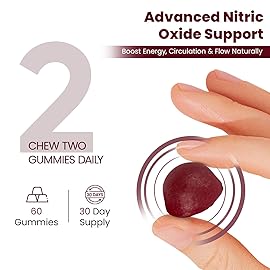 VITAMIZED Beet Root Gummies - Super Nitric Oxide Beets Supplement - Red Beetroot Heart Chews with Grape Seed Power & B12- Pomegranate Flavor, 60 Chewables Beets