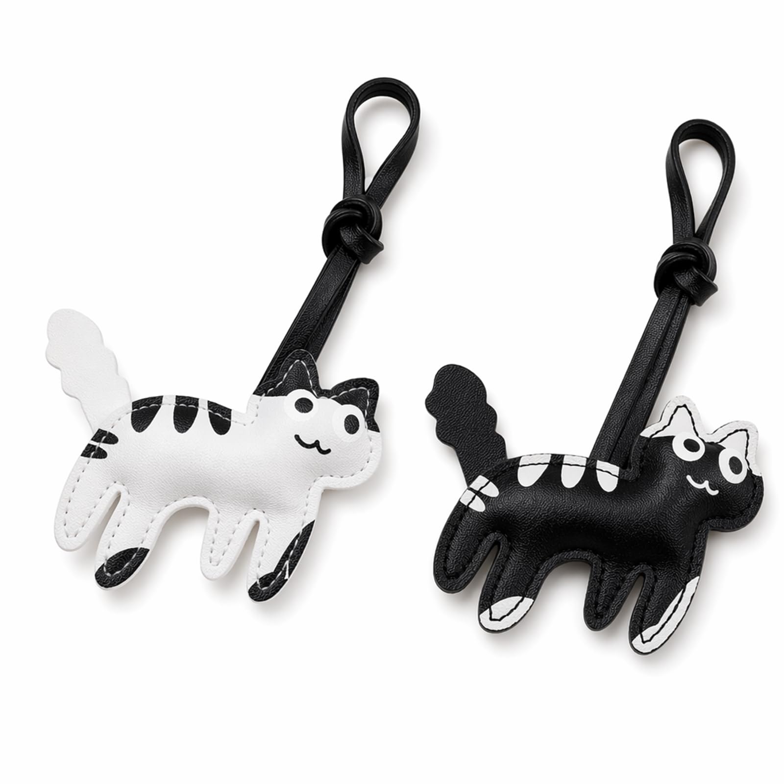Bag Charms, Aesthetic Keychain Set for Handbags, Two Cat Design Bag Charms for Women, Black and White Cat Keychain Collection, Daily Bag Decor Enhancement-image-8