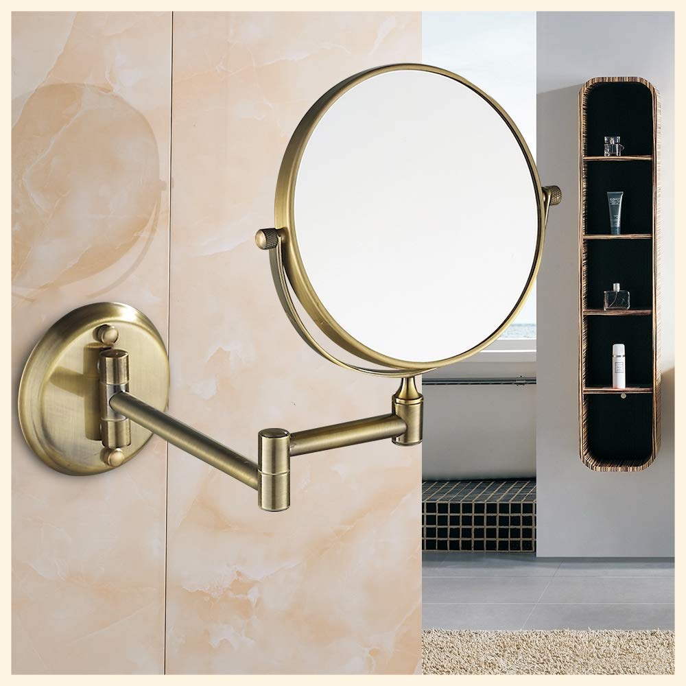 BKSXSOP 8-Inch Double-Sided Wall Mounted Makeup Mirror - Adjustable Vanity with 5X/7X Magnification, Nickel Finish, Swivel Design for Bathroom & Cosmetic Use