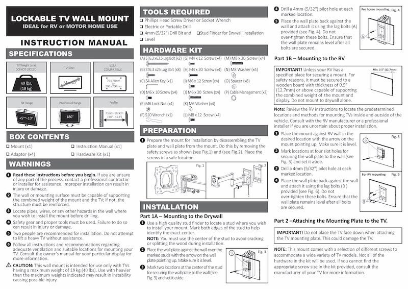 TV Mount Pan/Expand/Tilt Type 360 Degree Rotate Holds Up to 40 Inch TV and Up to 40 Pound Capacity Black with Adapter/Hardware Kit/Installation Manual