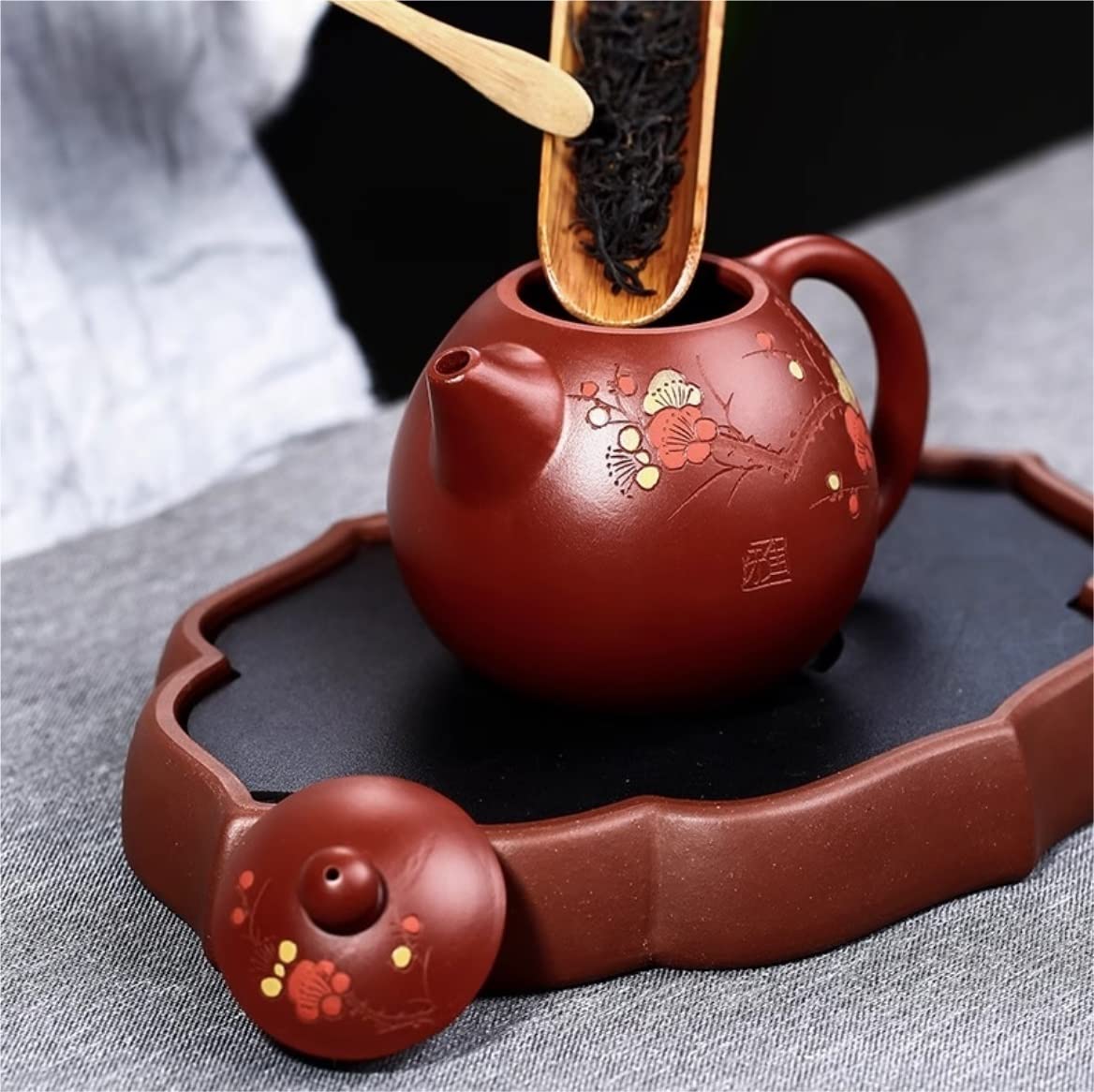 Theiere en Fonte Théière en Fonte 7oz/0.21L Théière Dahongpao Fleur De Prunier Peinte À La Main Pot De Fleurs Théière En Argile Violette Japonaise Théière Théière Fonte