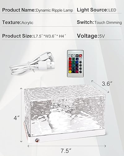 Miniatura 3 de Proyector de lámpara giratoria de ondas de agua, proyector de luz de onda oceánica, lámpara de luz nocturna de cristal, control táctil, luces RGB de