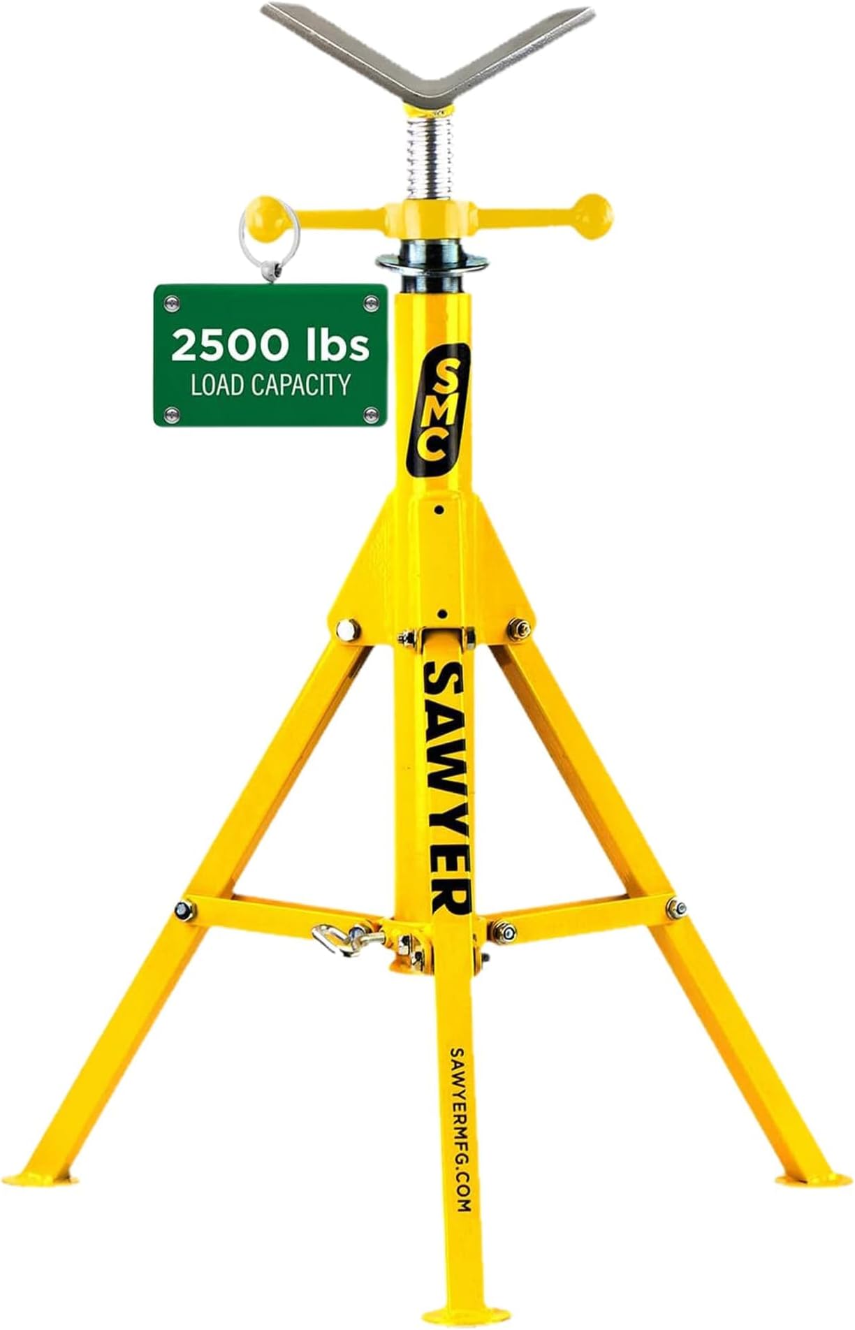Sawyer Folding V Head Pipe Stand – Adjustable Height 28" to 52" – Heavy Duty Steel Tripod Welding Stand for Pipe Support, Threading, Grooving, & Cutting – Portable, Compact & Reliable Pipe Jack Stand