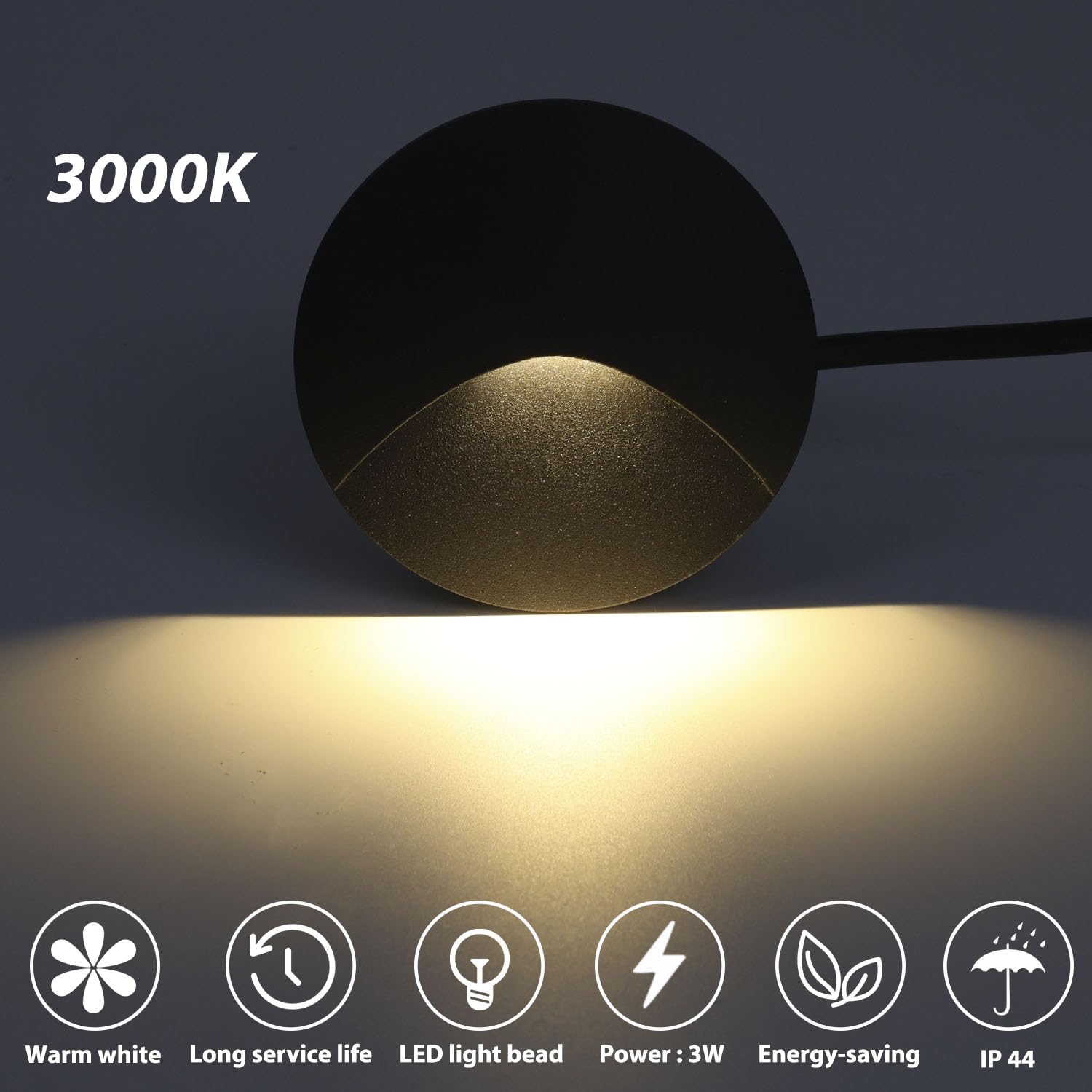 Arotelicht 2er LED Wandleuchte Aluminium Warmweiß 3000K 3W Treppenbeleuchtung IP44 Wasserdicht Treppenlicht 230V Rund Wandeinbauleuchte Treppenleuchte Innen Außen Schwarz Stufenlicht, Unterputzdose