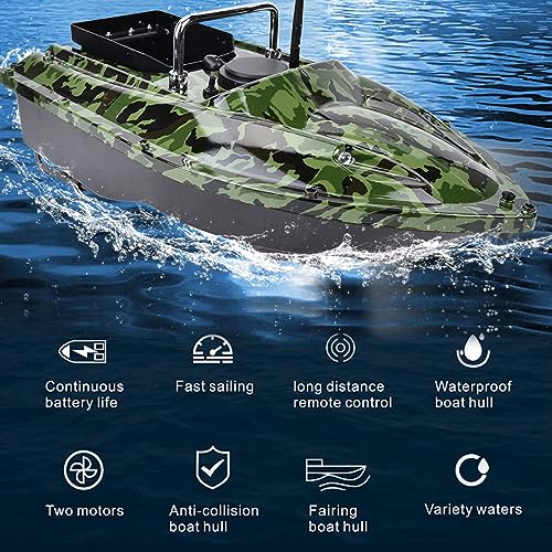 Image of RC Fishing Baits Dumping Boat, 500m Wireless Remote Control Fishing Bait Boat with LED Night Light Auto Cruise Control (Green)