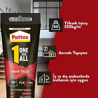 Pattex One for All High Tack, Yüksek Kaliteli Montaj Yapıştırıcısı, Tüm Yüzeyler için Güçlü Yapıştırıcı, Profesyonel Çok Amaçlı Yapıştırıcı, 1x142g Tüp