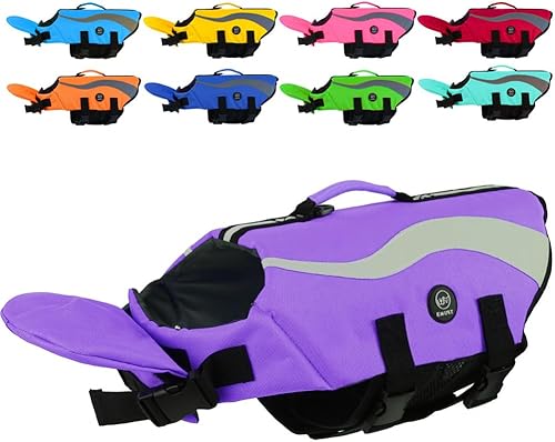 EMUST Chalecos salvavidas ajustables para perros con flotador frontal, chalecos salvavidas de alta visibilidad para perros, chaleco salvavidas de