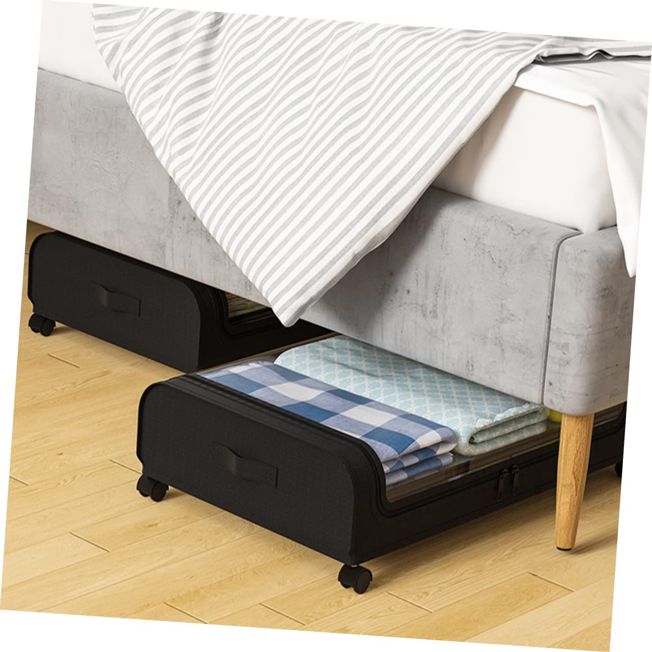 Vaguelly under Bed Storage Basket Wheels Capacity Clothes and Shoe Organizer Dust Container for Seasonal Clothing Toys and Books Sturdy Mesh Design Transparent Lid